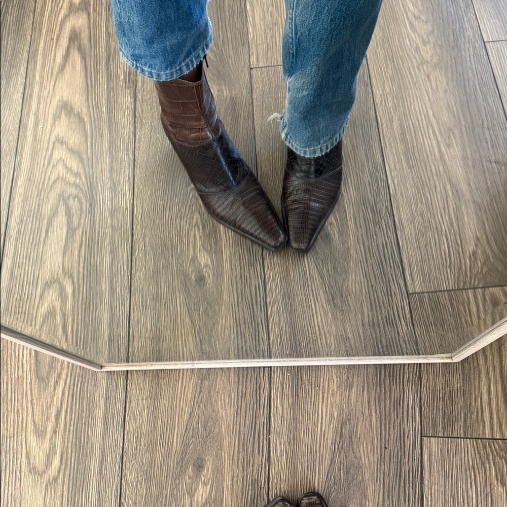 vintage Via Spiga brown crocodile/snake-embossed leather ankle boots - Picture 8 of 11